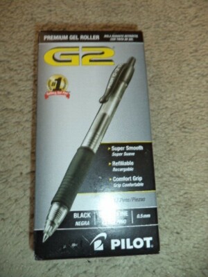 12 Pilot  G-2  Retractable Gel ROLLER Pens X Fine Point 05 BLACK INK 31130 31002