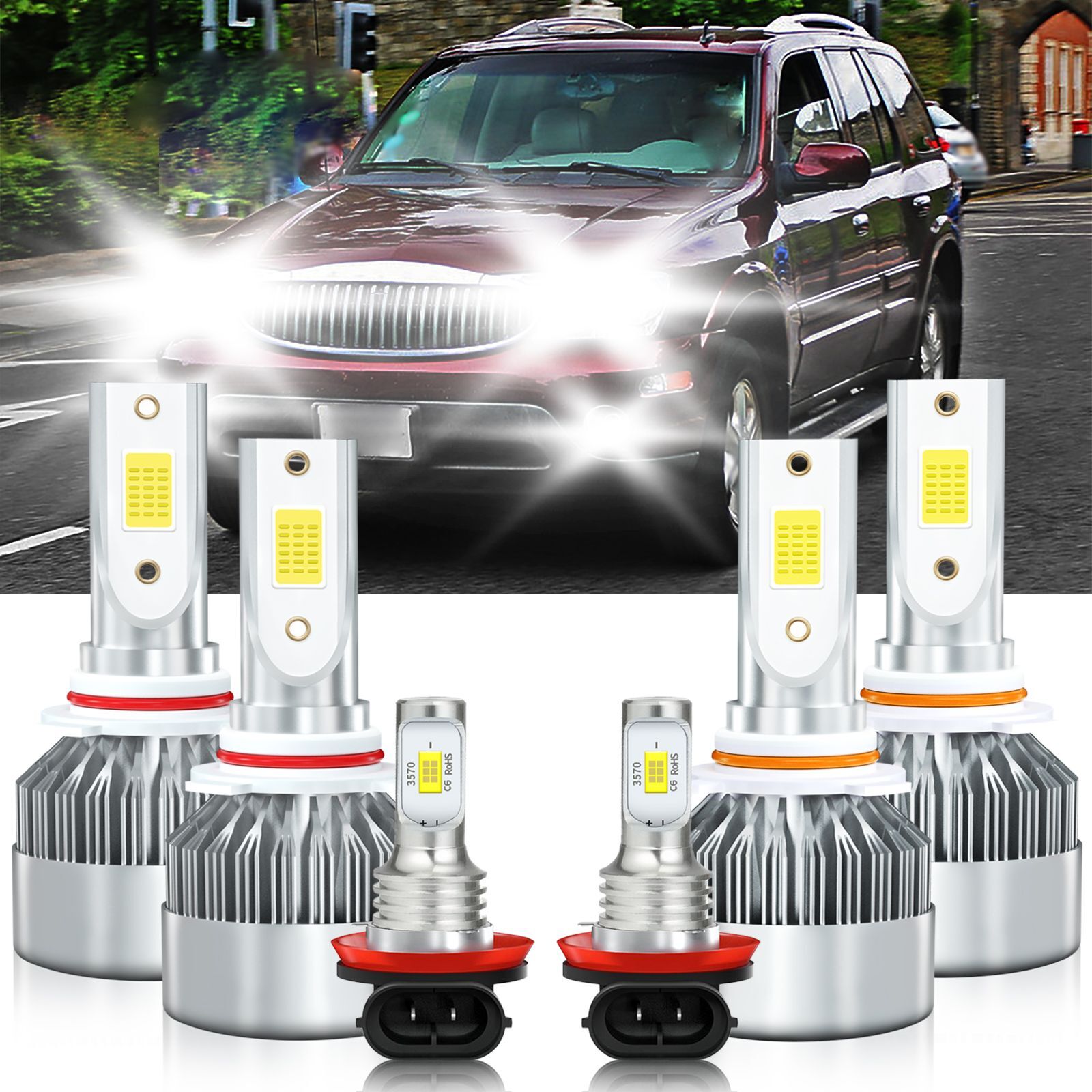For Buick Rainier 2004-2007 LED Headlight High Low Beam Fog Light Bulbs Kit