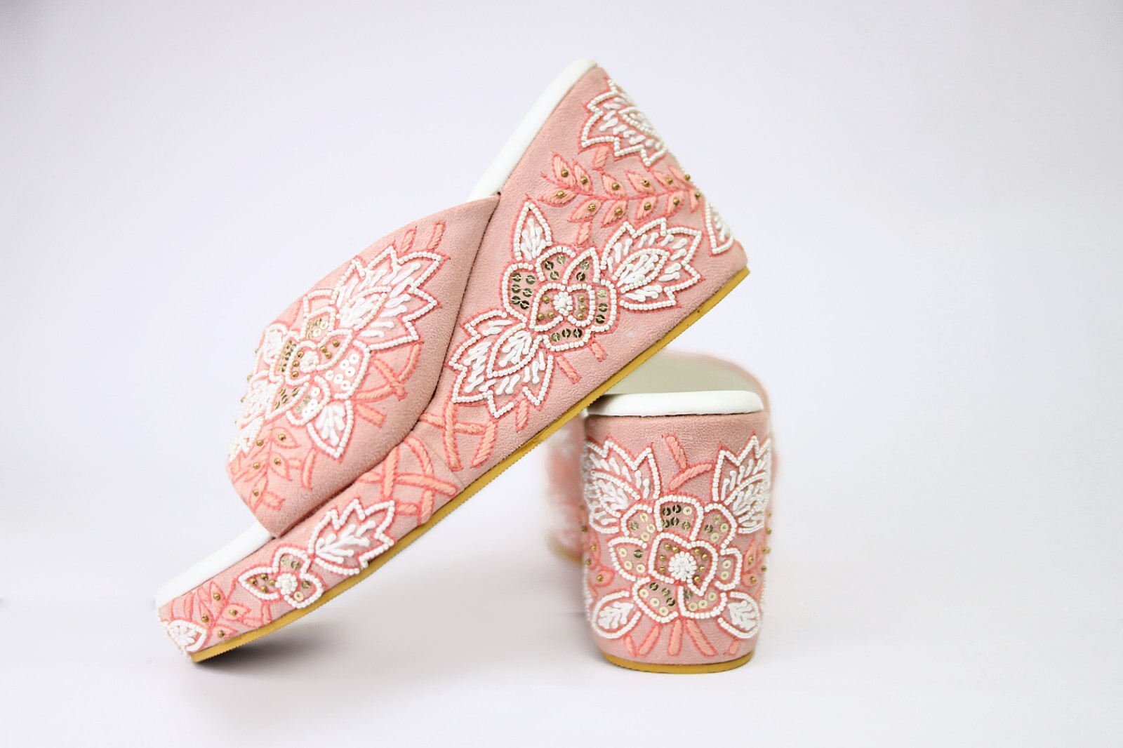 Light pink handmade bridal wedges for women-image