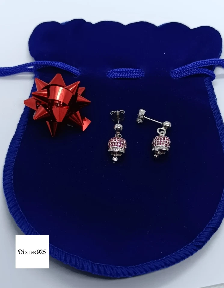 Orecchini argento donna 925 campanella di capri zirconi rossi rubino - Immagine 3 di 4