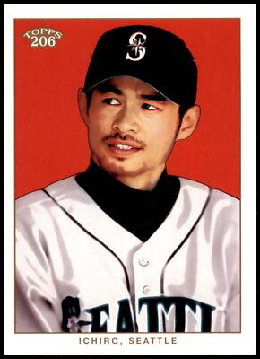 Ichiro Suzuki #256c 2002 Topps 206 white jersey portrait, red 