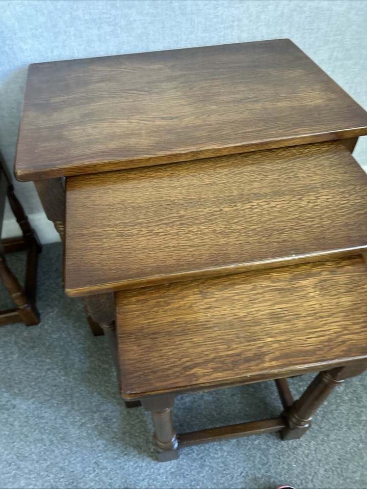 Old Charm Solid Oak Nest Of Tables In Medium Oak Finish eBay