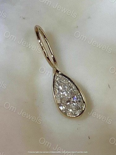 2Ct Pear Cut VVS1 Diamond Solitaire Pendant 18"Free Chain 14K Yellow Gold Finish