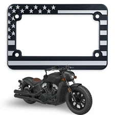 USA AMERICAN FLAG MOTORCYCLE LICENSE PLATE FRAME TAG BRACKET. Grey/Black