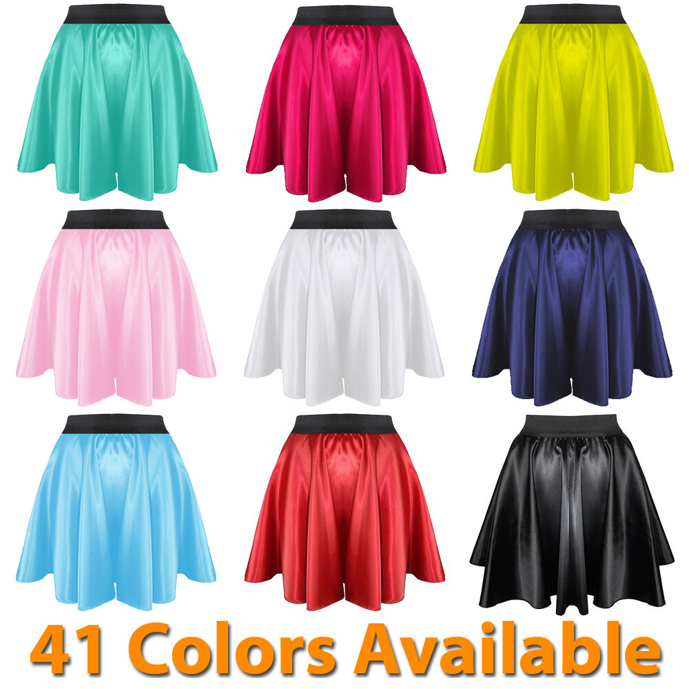Women Retro Boho Mini Skirt Satin Pleated Elastic Waist Club Dress-image