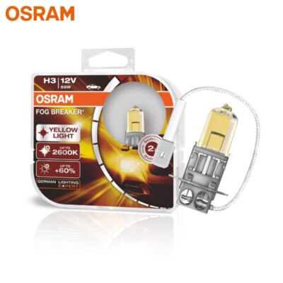 OSRAM H3 Fog Breaker 2600K Yellow Halogen Car Headlight Fog Lamps 12V 55W (Pair)