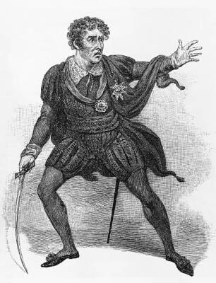 The acclaimed actor Edmund Kean playing role Shakespeare's Hamlet Old Photo