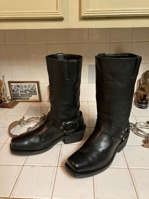 HARLEY DAVIDSON MOTORCYCLE SQUARE TOE BOOTS BLACK LEATHER VINTAGE