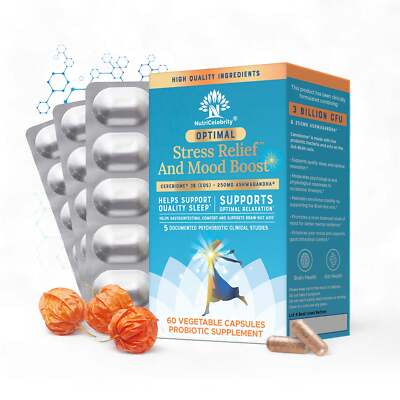 Nutricelebrity Optimal Stress Relief Supplement, Mood Support, Sleep Aid, 60 CAP