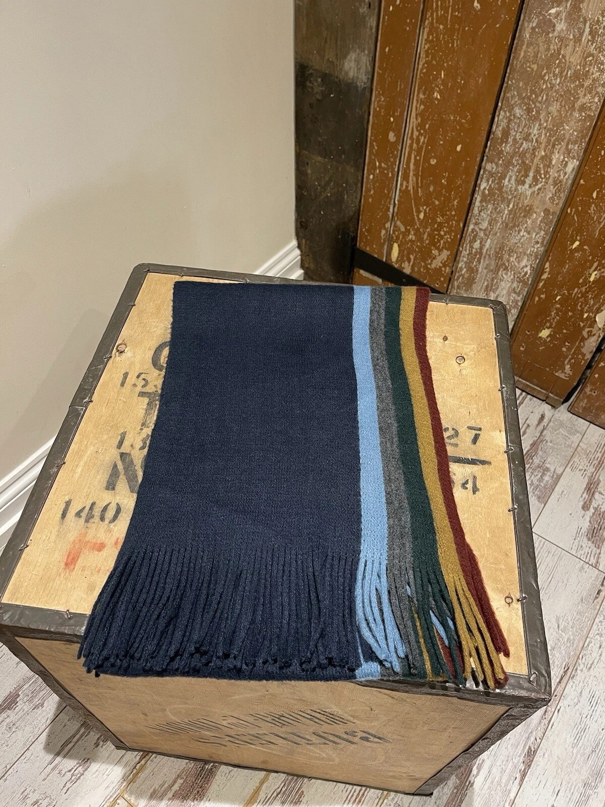 Skopes Buzz Scarf Neckwarmer Blue With Multicoloured Stripes Tasselled Outdoors