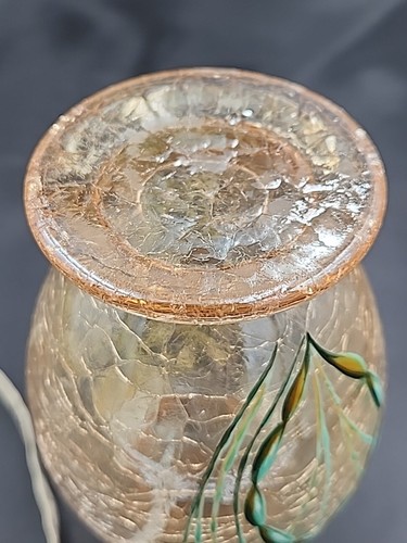 Antique Moser Bohemian Amber Crackle Glass Vase 6 3/4" Enamel Seaweed Aquatic - Picture 8 of 10