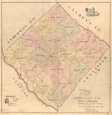 24" x 24" 1895 Topographical Map Of Abbeville County South Carolina