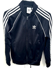 Adidas Men  s 3 Stripes Warm-Up Tricot Track Jacket Small Black White Full Zip