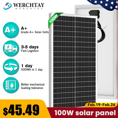 100W Watt 12v Monocrystalline Solar Panel RV Camping Home Off Grid Caravan Boat