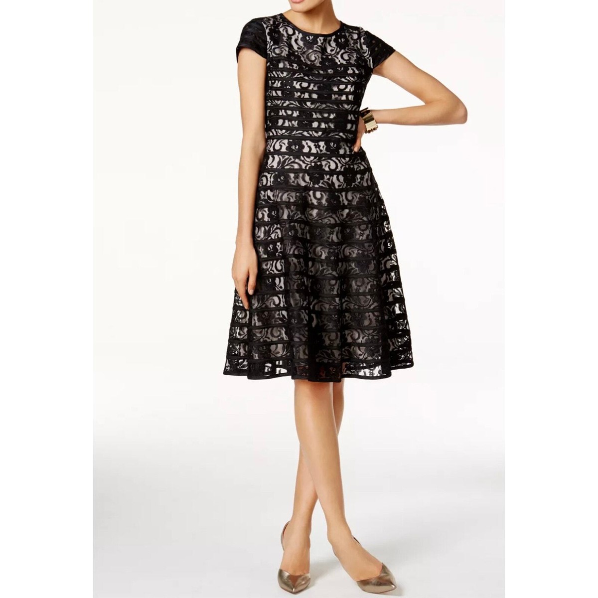 Alfani Black Lace Fit & Flare Dress 12