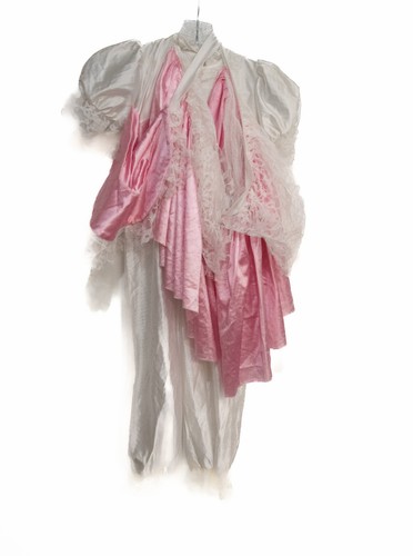 Little Bo Peep Girls White Pink Princess Dress Satin Lace Short Puff Sleeve M - Picture 2 of 7