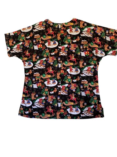 Scrub Weihnachten Druck verlängerte Ärmel V-Ausschnitt Taschen Baumwolle Größe X Large Multi - Bild 1 von 5