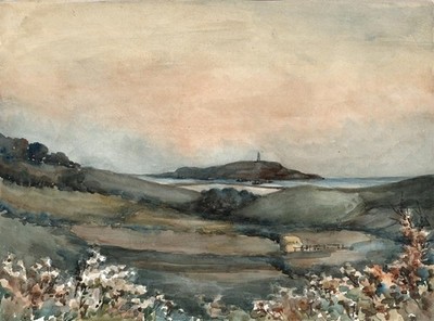 Aquarell Gemälde - H V Hudson - Dorset Küstenlandschaft - 20. Jahrhundert 2