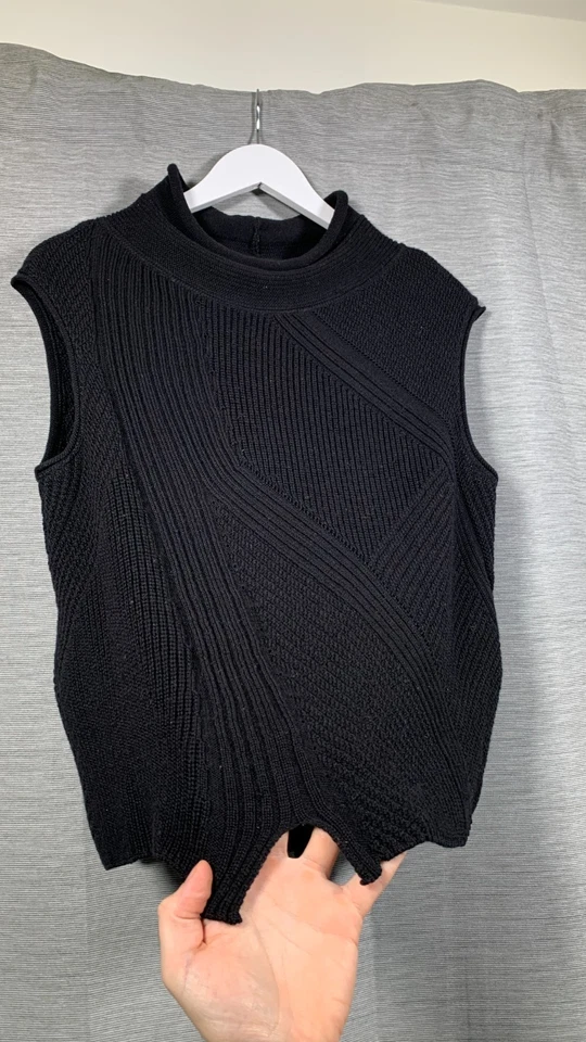 OSKA Knitted Sweater Vest Tank Top Size 1 UK10 Black Virgin Wool Arty Lagenlook - Image 4 of 4