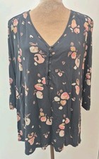FAT FACE Size 12 Button Slouch Blouse Black Pink Brown Peach Fruit Tunic Top