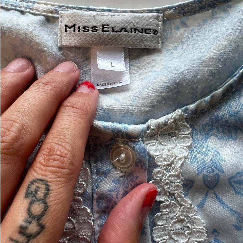 Vestido de noche manga larga Miss Elaine azul/blanco cachemir/encaje de colección - L Foto 4 de 4