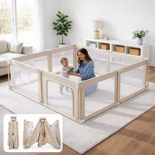 Foldable Baby Playpen with Mat, Foldable Baby Fence Play Yards for Babies and...