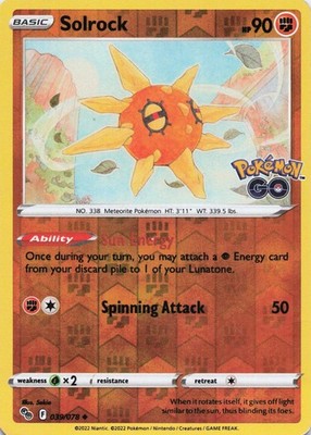 Solrock Uncommon Reverse Holo Pokemon GO 039/078 HP *Damaged check images*