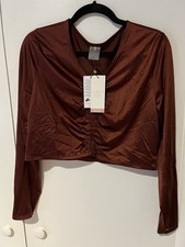 NWT Calia Rash Guard XXL Long Sleeve Ruched Top Red Brown Womens Swim Shirt