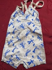 SO CUTE VINTAGE SMALL TODDLER GIRLS BATHING SUIT LASTEX PRINTED WITH SAILORS