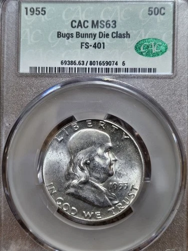 1955 Franklin Half Dollar CAC MS63 Bugs Bunny Die Clash FS-401