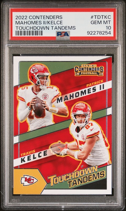2022 CONTENDERS TOUCHDOWN TANDEMS #TDTKC PATRICK MAHOMES II/TRAVIS KELCE PSA 10