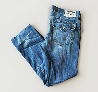 True Religion Jeans Slim Fit Men's 40 Blue Denim Distressed Accents. READ