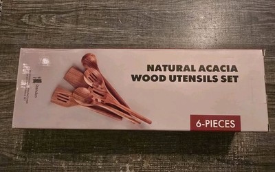 Acacia Wooden Spoons for Cooking   6-Piece Wooden Kitchen Utensil Set