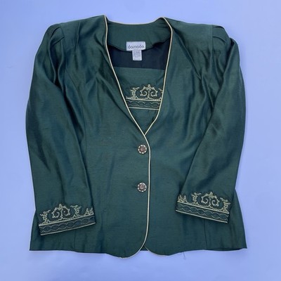 Women's Damoda Blazer Jacket Classic Fit Vintage Green Embroidered Sleeve Cuffs