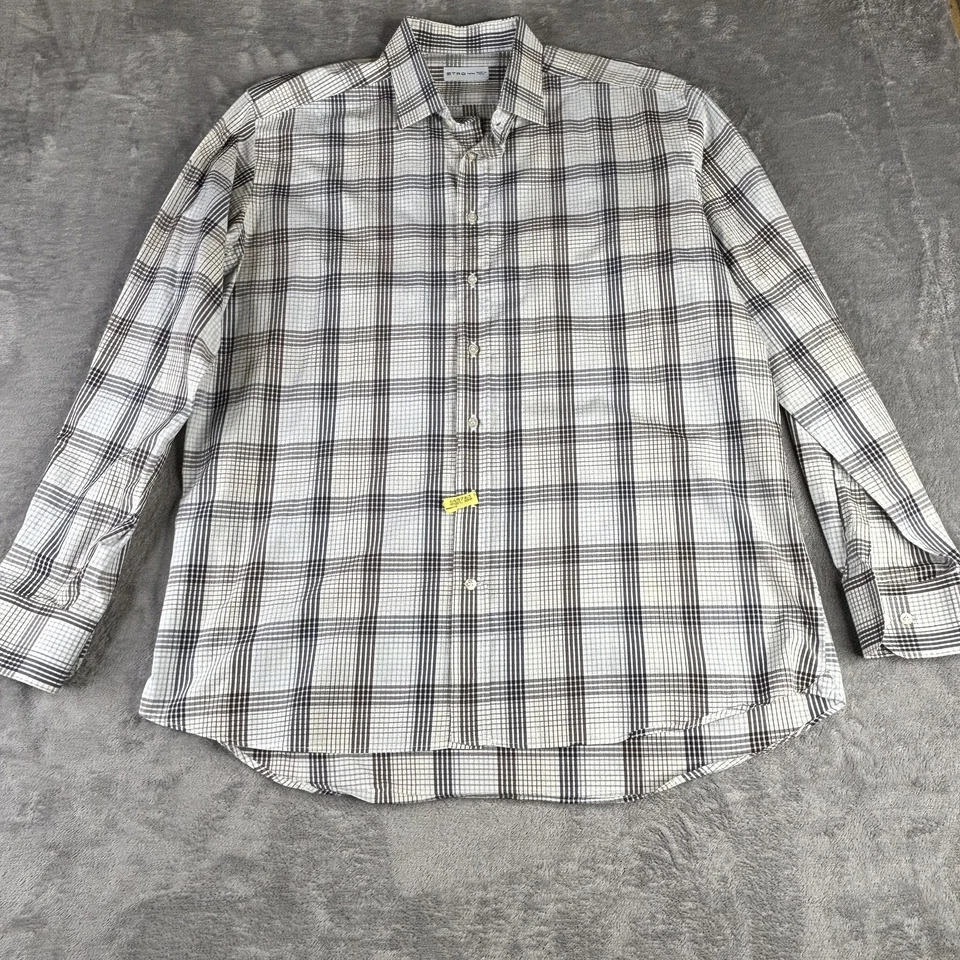 Camisa Etro Para Hombre 44 Gris A Cuadros Manga Larga Abotonada Hecha en Italia Elegante Grande Foto 3 de 4