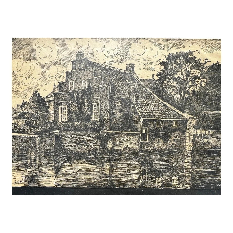 РЕДКАЯ 1800-е ГРОНИНГЕН Poortershuisje НИДЕРЛАНДЫ ГРАВЮРА 14 «X 10» - Изображение 3 из 4