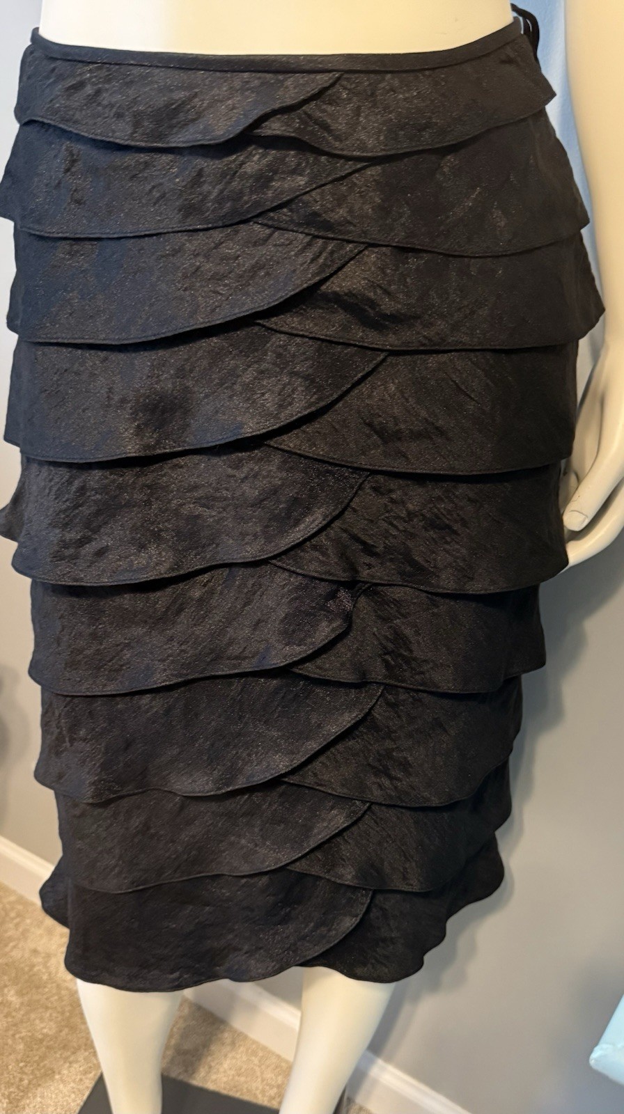 Victor Costa Black Evening Skirt Tiered Ruffled Size 14 Lined Zipper Closure