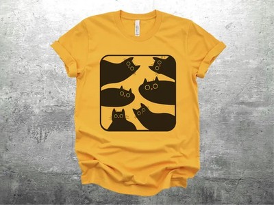 Funny Black Cats Peeking Graphic T-Shirt Cute Void Cat Lover Yellow Tee