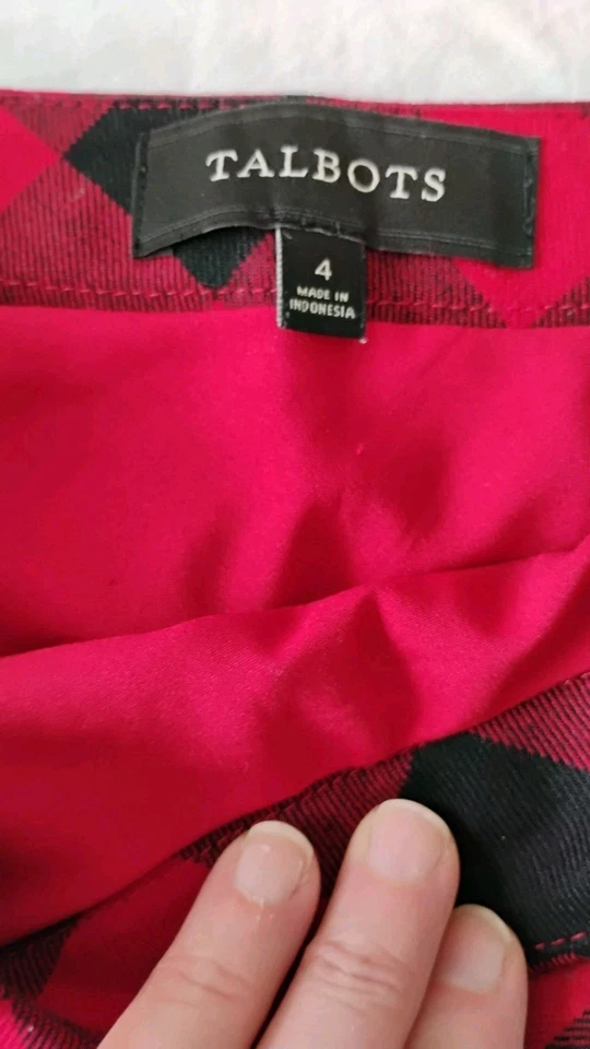 Talbots Skirt Fit And Flare Red Black Buffalo Check Midi Sz 4 Fall Winter Office - Image 4 of 4