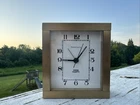TIFFANY & CO. Quartz Brass Swiss Made Square Table Clock works well, nice cond.