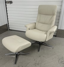 Ekornes IMG Space 2400 Leather Recline & Swivel Armchair Integrated Footrest NEW