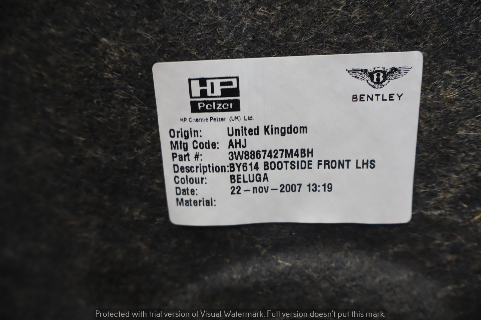 Bentley Continental GT 2003-2010 Rear Left Luggage compartment floor panel