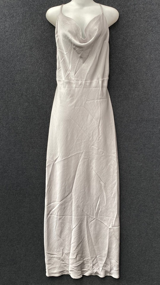Bardot Sawyer Womens Ruched Maxi Slip Dress Silver Grey Cowl Neck Size 16 NWT