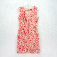 Ann Taylor -Size 6-Womens Pink Sleeveless V-Neck Ruffle Stretch Shift Dress