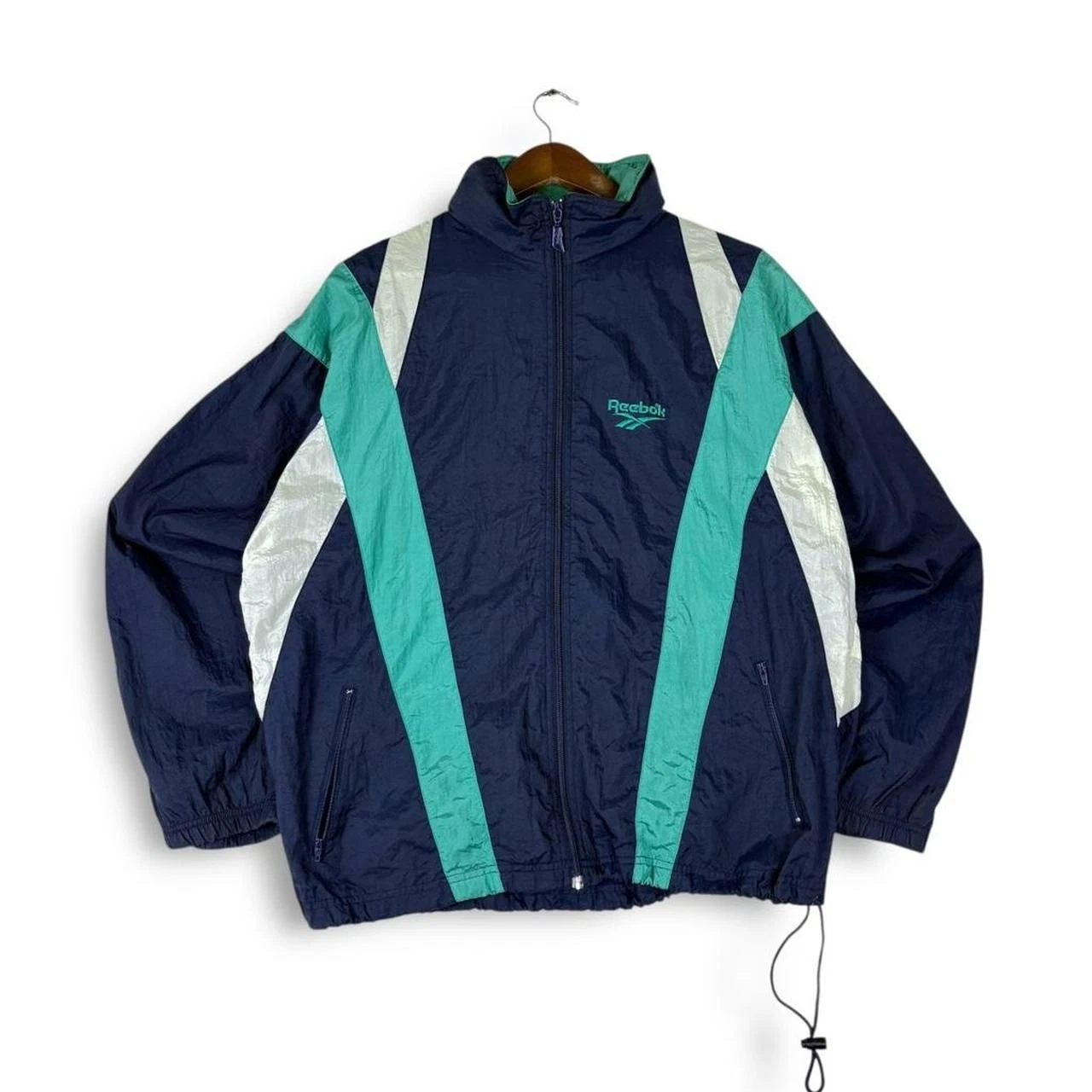 Vintage Reebok Windbreaker Jacket men’s medium navy blue lightweight Y2K sports