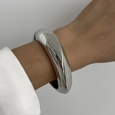 Chunky Wide Metal Cuff Bracelet Gold Silver Punk Bangles Geometric Jewellery