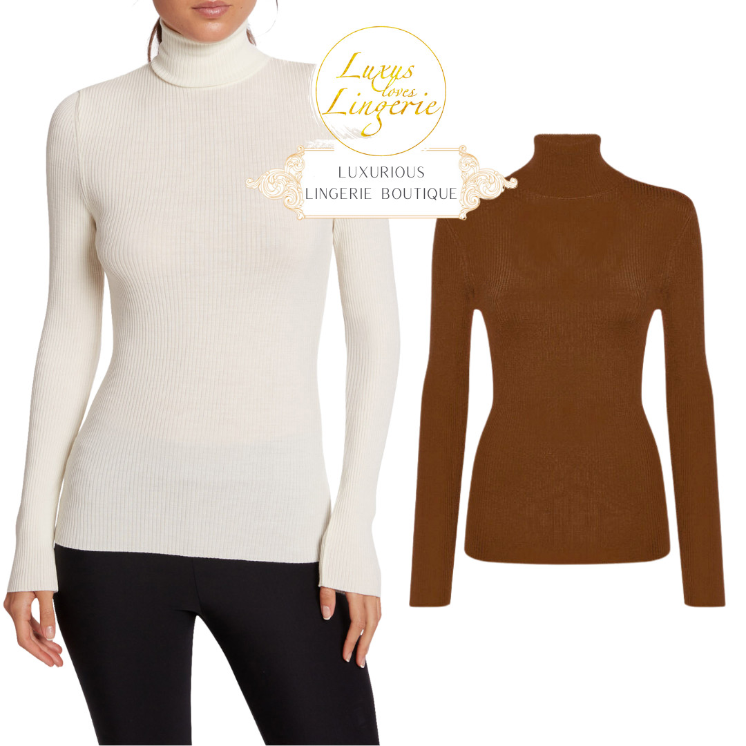 Fine Merino Pullover Wolford XS Roasted Almond Brown Roll Neck Shirt Wool Rib