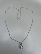 Sterling Silver 925 Clear White Crystal Pendant 18 Chain Necklace 3.2g Elegant