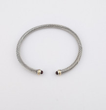 David Yurman 4mm Cable Bracelet in Sterling Silver with Garnet & 18k gold Large