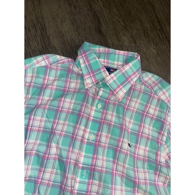Vineyard Vines Slim Fit Whale Shirt Mens Medium Teal Purple Plaid Button Down